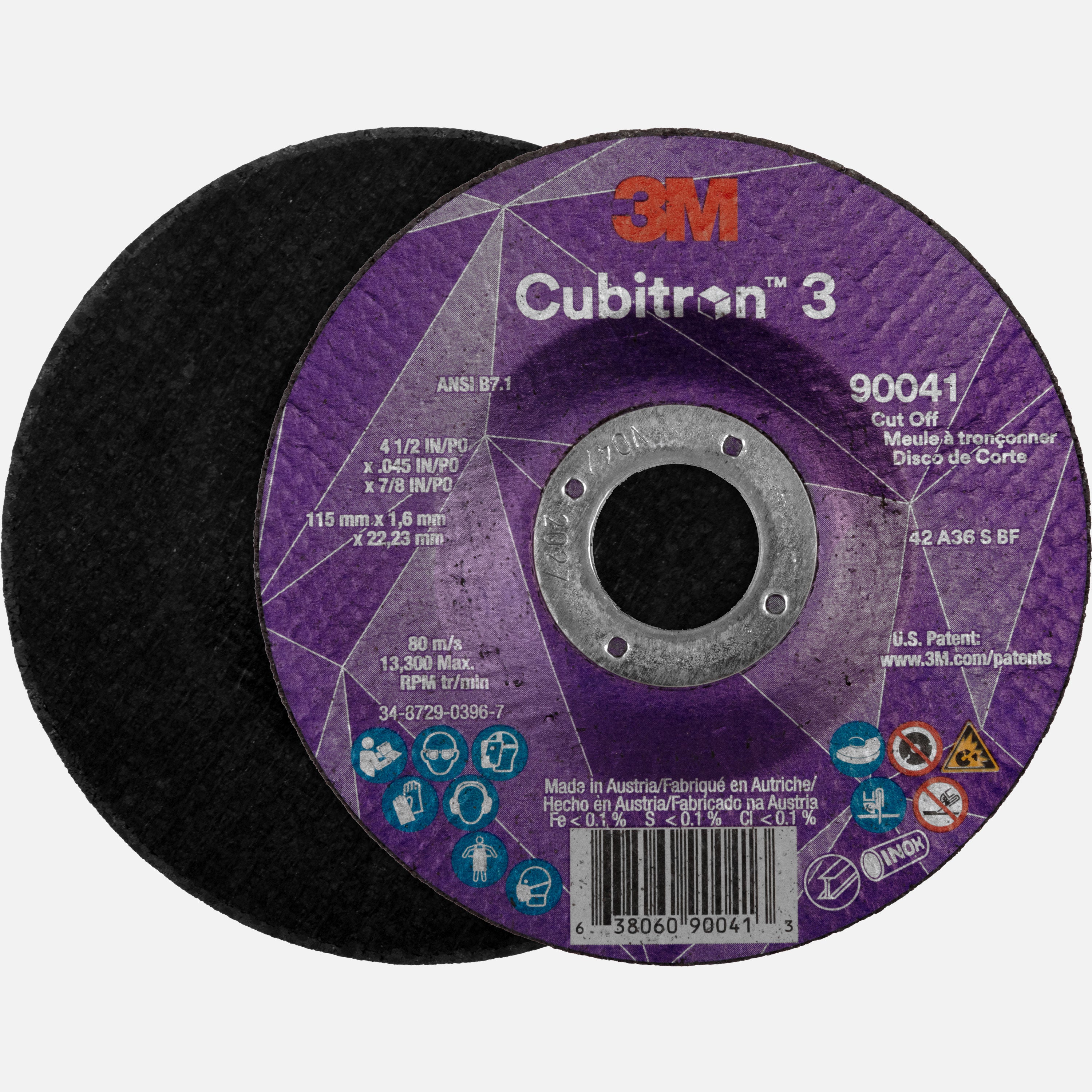3M™ Cubitron™ 3 Cut-Off Wheel, 4-1/2 in x 0.045 in x 7/8", 36+ Grit, T27, 90041 (25-Pack)
