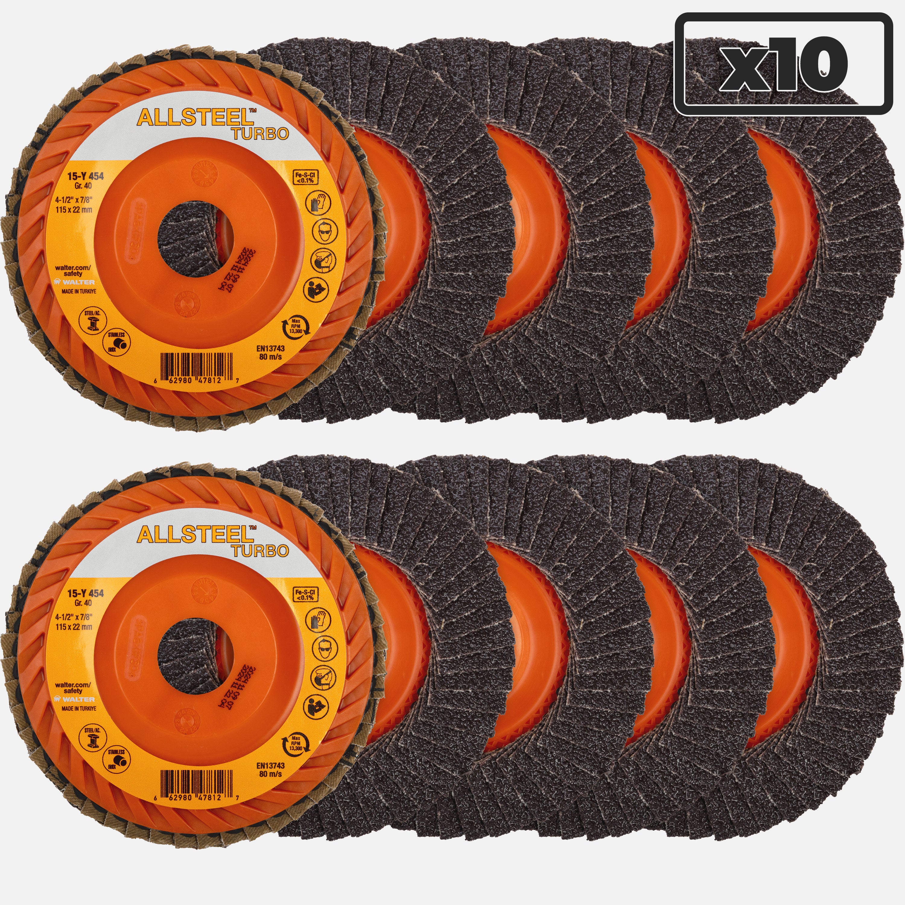AllSteel Turbo, Type 27, 4-1/2" Diameter, 7/8" Arbor, 40 Grit (10-Pack)