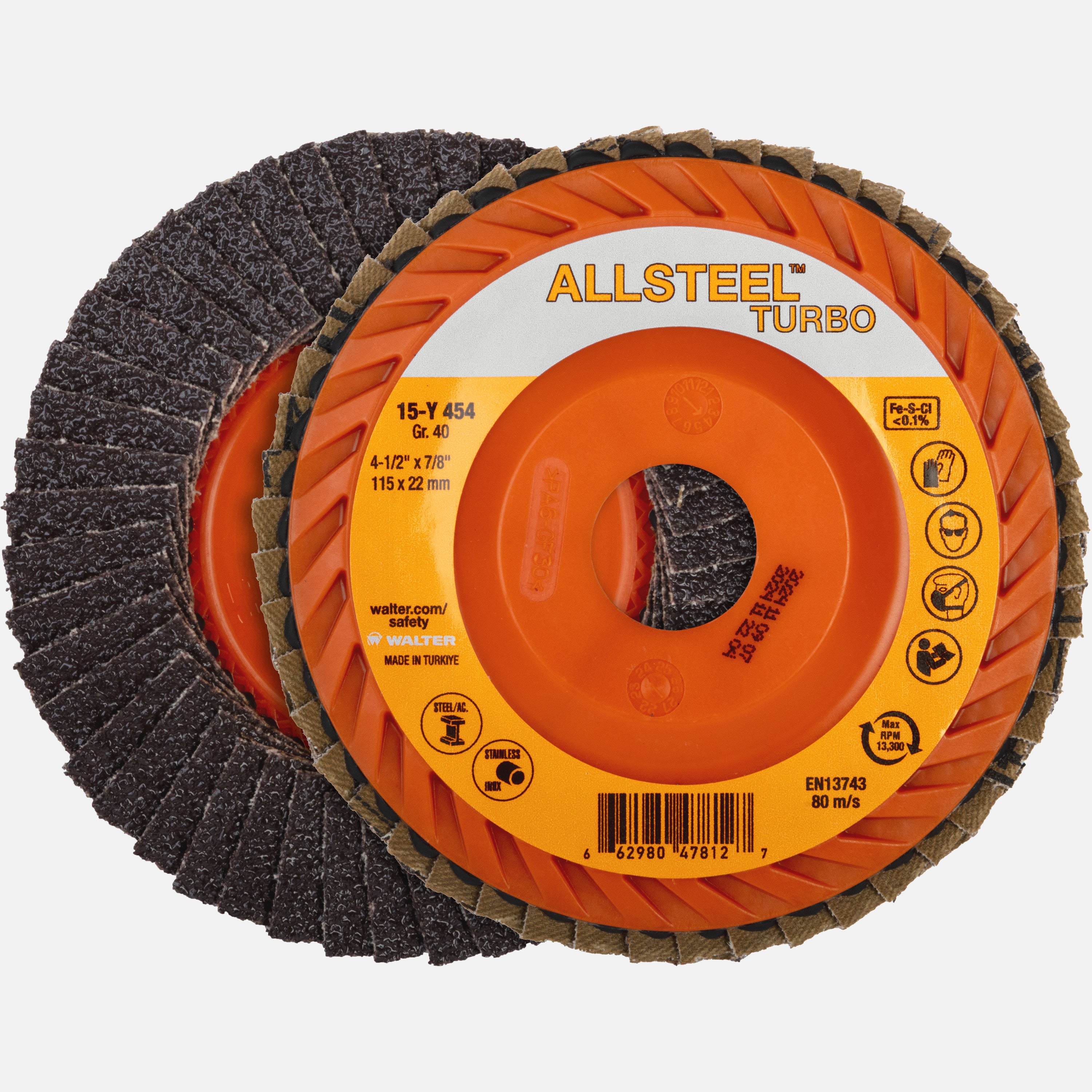 AllSteel Turbo, Type 27, 4-1/2" Diameter, 7/8" Arbor, 40 Grit (10-Pack)
