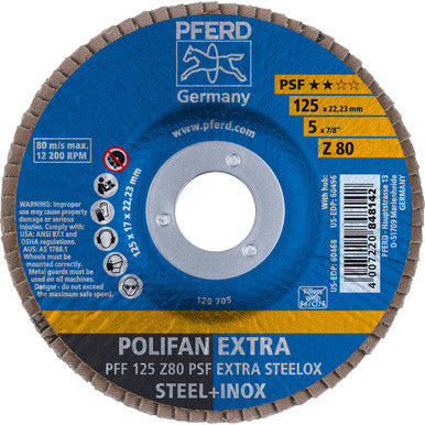 5" x 7/8" A.H. POLIFAN® Flap Disc - Z PSF EXTRA STEELOX, Zirconia, 80 Grit, Flat (5pc)