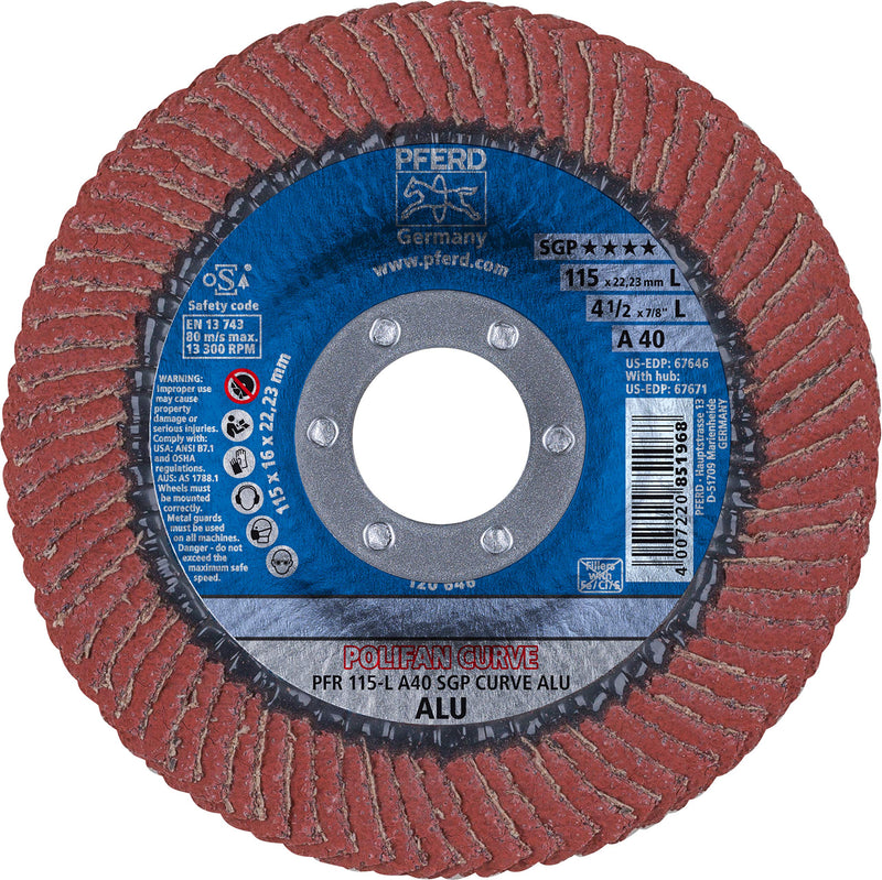 4-1/2" x 7/8" A.H. POLIFAN® Flap Disc - A SGP CURVE ALU, Aluminum oxide, 40 Grit, Large Radius (5pc)