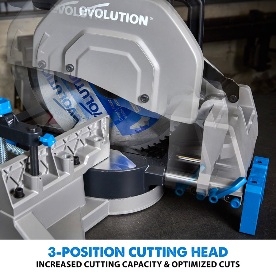 Evolution S355MCS: Mitering Chop Saw With 14 In. Mild Steel Blade | Heavy Duty | Metal Cutting
