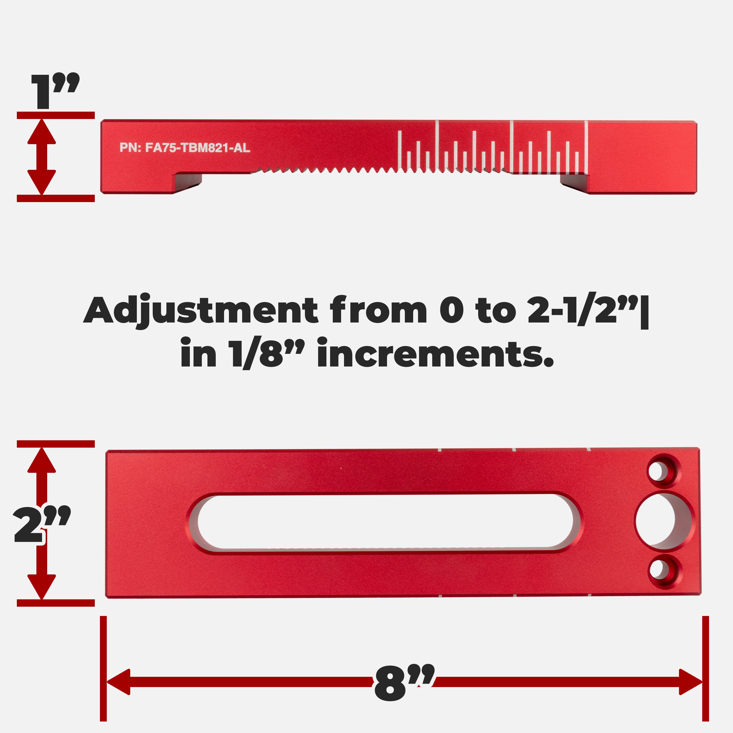 8"x2"x1" Tooth Block, AL, Red - 3/4" System