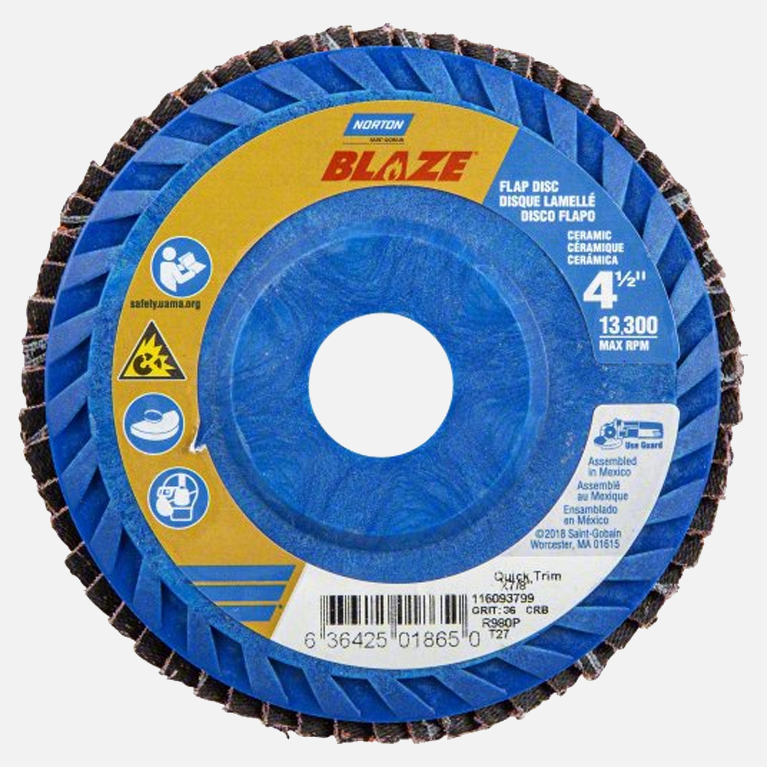 Blaze Plastic Flap Disc T27-Flat or T29-Conical, 36 Grit, 4-1/2" x 7/8" (10pc)