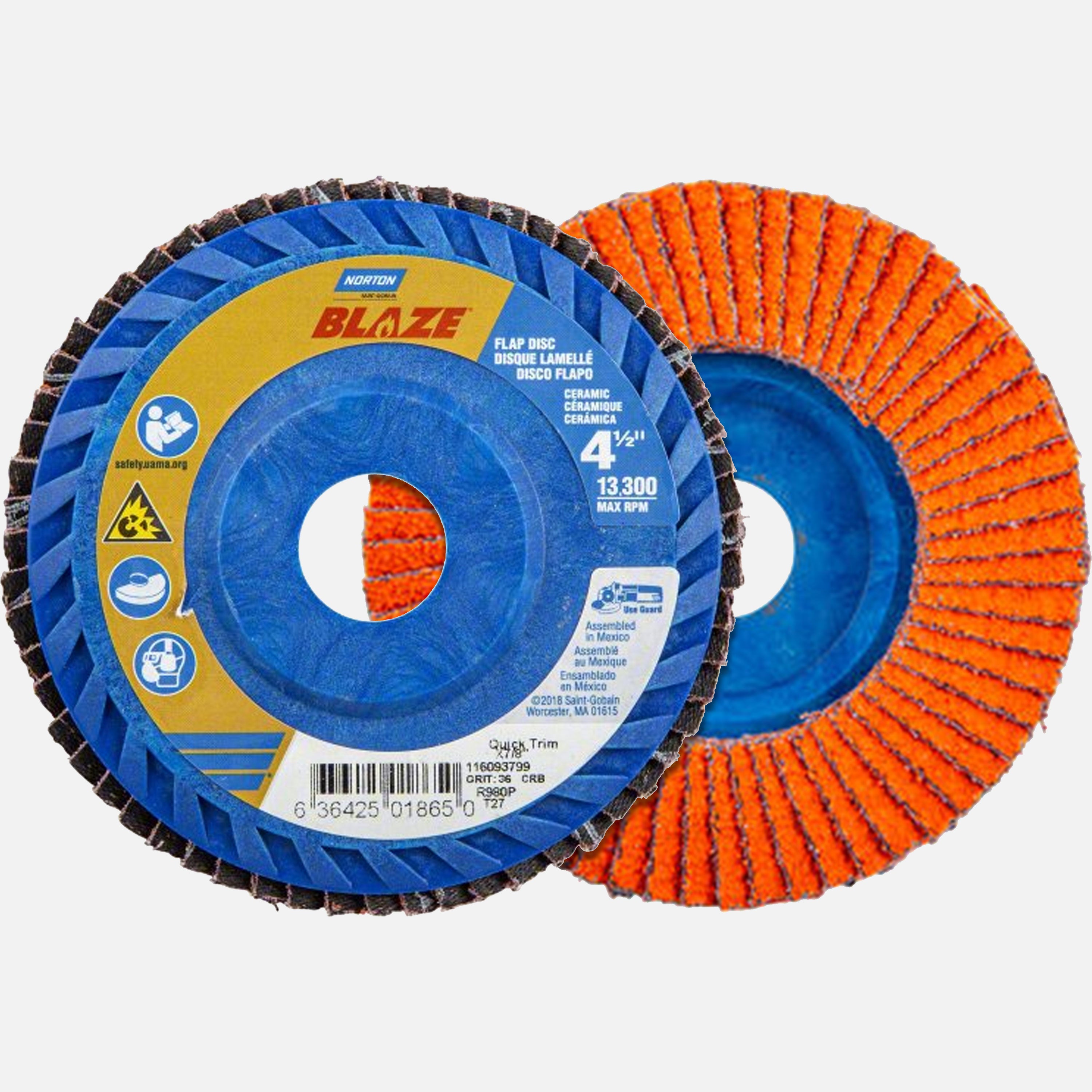 Blaze Plastic Flap Disc T27-Flat or T29-Conical, 36 Grit, 4-1/2" x 7/8" (10pc)