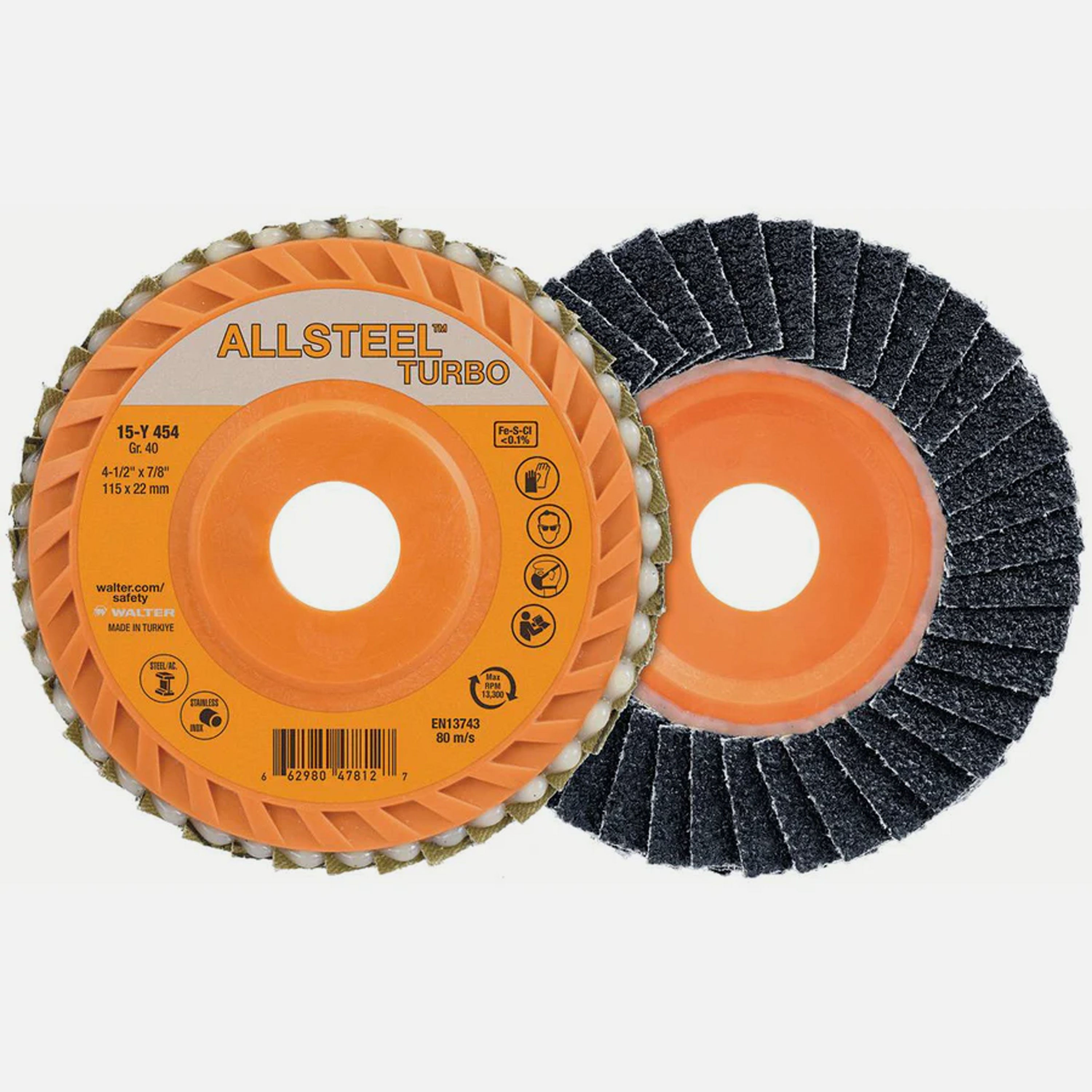 AllSteel Turbo, 10-Pack, Type 27, 4-1/2" Diameter, 7/8" Arbor, 40 Grit