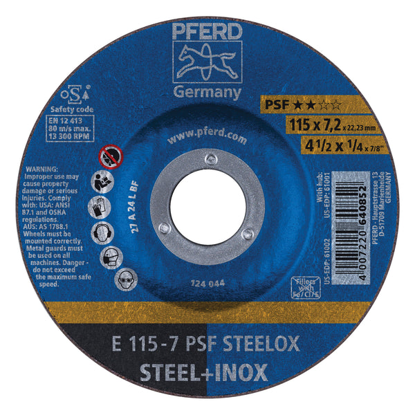 4-1/2" x 1/4 Grinding Wheel, 7/8" A.H. - PSF STEELOX - Type 27 (5pc)