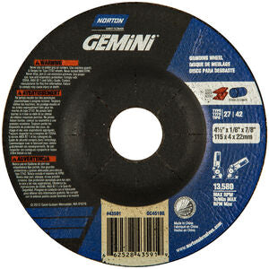 Gemini Grinding and Cutting Wheell A 24 T T27, 4-1/2" x 1/8 x 7/8" (25 pc)