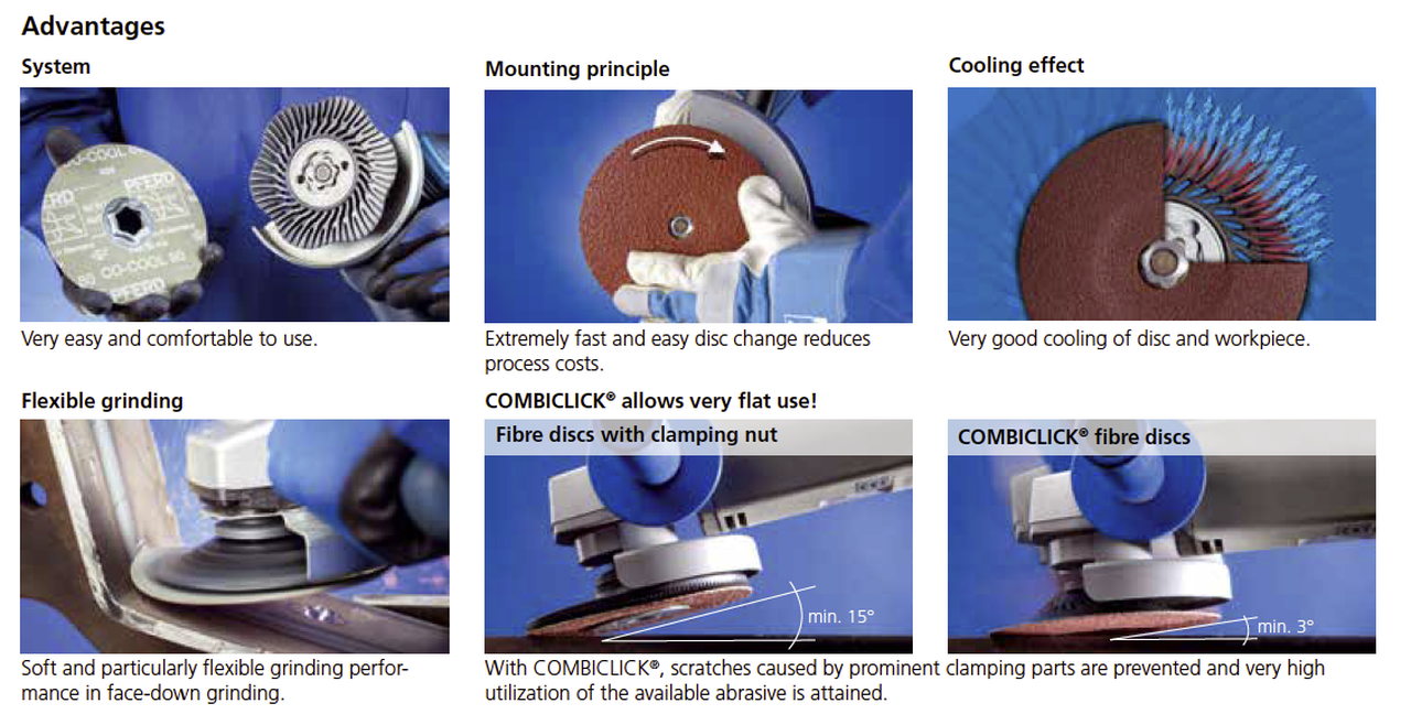 COMBICLICK® Surface Finishing Set - 4-1/2" Diameter Discs, 5/8-11 Threaded Backing Pad